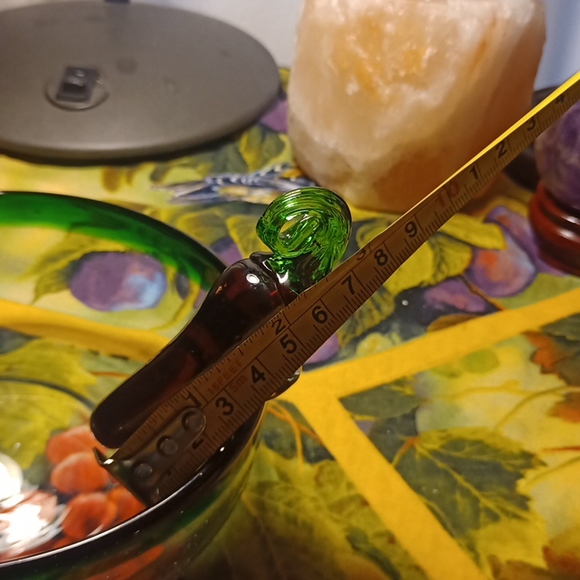 Handblown Glass Bowl with HandBlown Chilli Pepper 6" x 2" Green Rim Kitchen Art - Picture 7 of 10